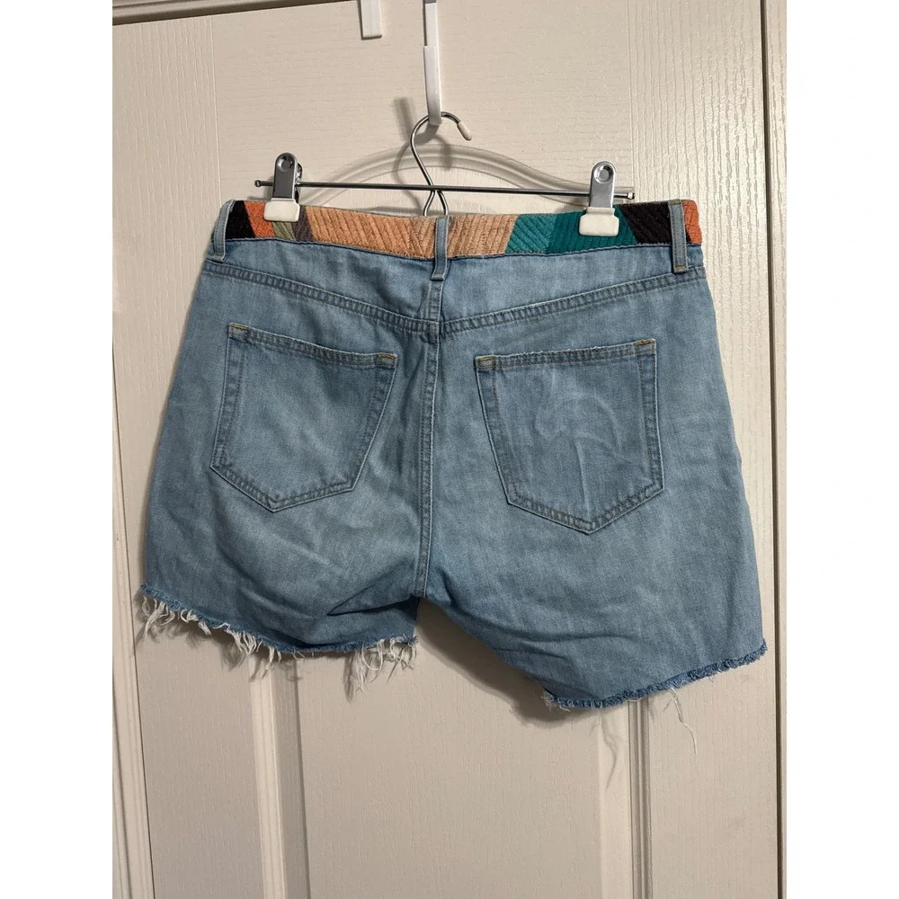 Sandrine Rose Patchwork Embroidered Distressed Denim Shorts Cutoffs Boho